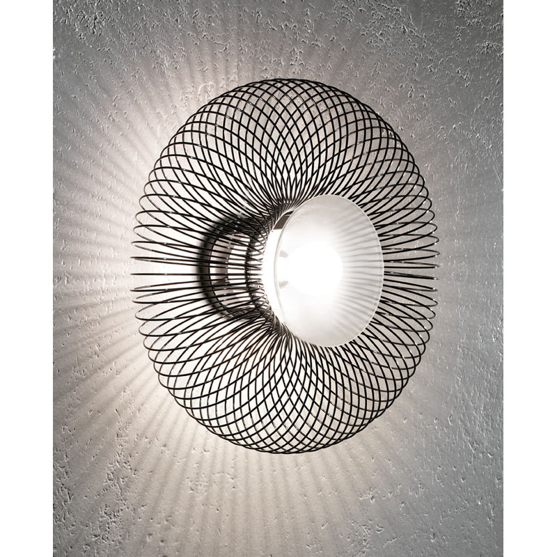 Spring Chrome Flush Mounted Sconce, Sanded Borosilicate, Polished Black