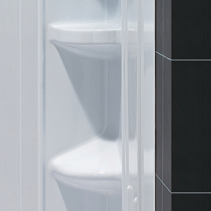 White Acrylic Square Alcove Shower Kit with Shelves