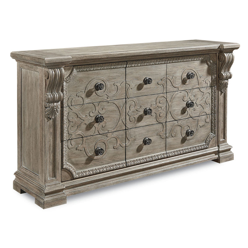 Arch Salvage 76'' W 9 - Drawer Dresser, Light Oak