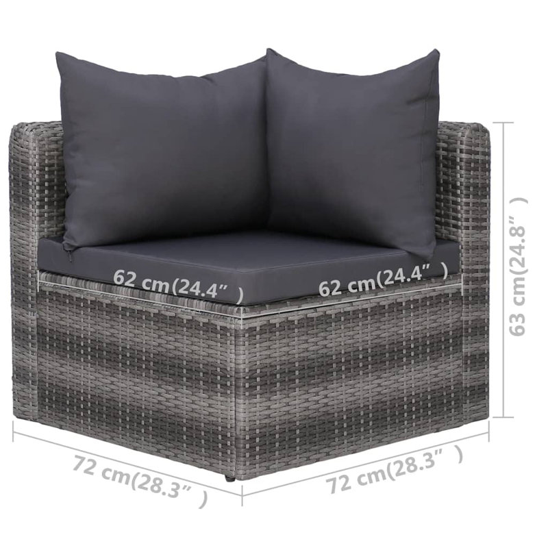 Large canapé de patio avec coussins, 10 pièces: 4 fauteuils d'angle, 2 fauteuils centr, Gris