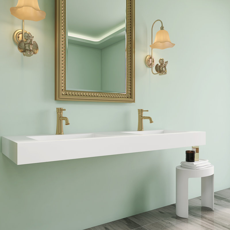 Lavabo vasque de salle de bain mural double 59 po