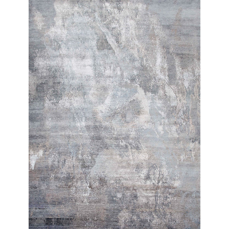 Tapis gris et argent noué à la main de haute qualité, Rectangle 5 pi x 8 pi