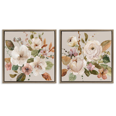 «Mixed Country Blooms Arrangements», ensemble de 2 toiles flottantes encadrées, design par Livi Finn