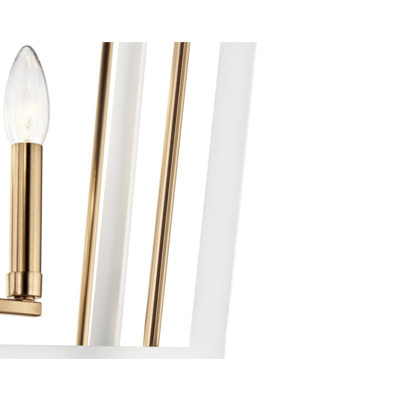 Luminaire suspendu de style lanterne à 4 lumières Delvin, Blanc / bronze champagne, H 31,75 po x l 22,25 po x P 22,25 po