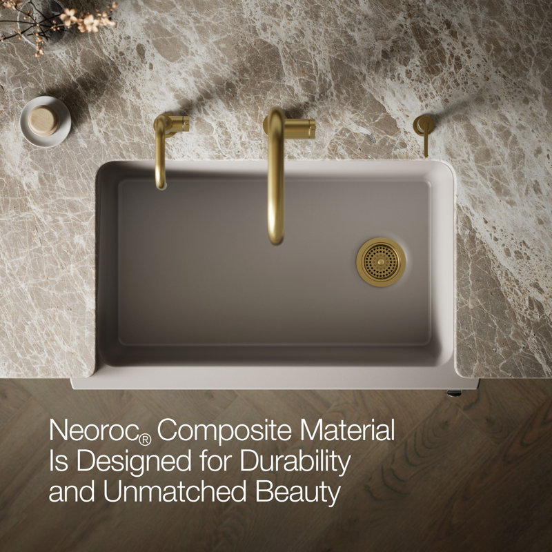 Cairn Undermount Single-Bowl Farmhouse Kitchen Sink, Matte Taupe