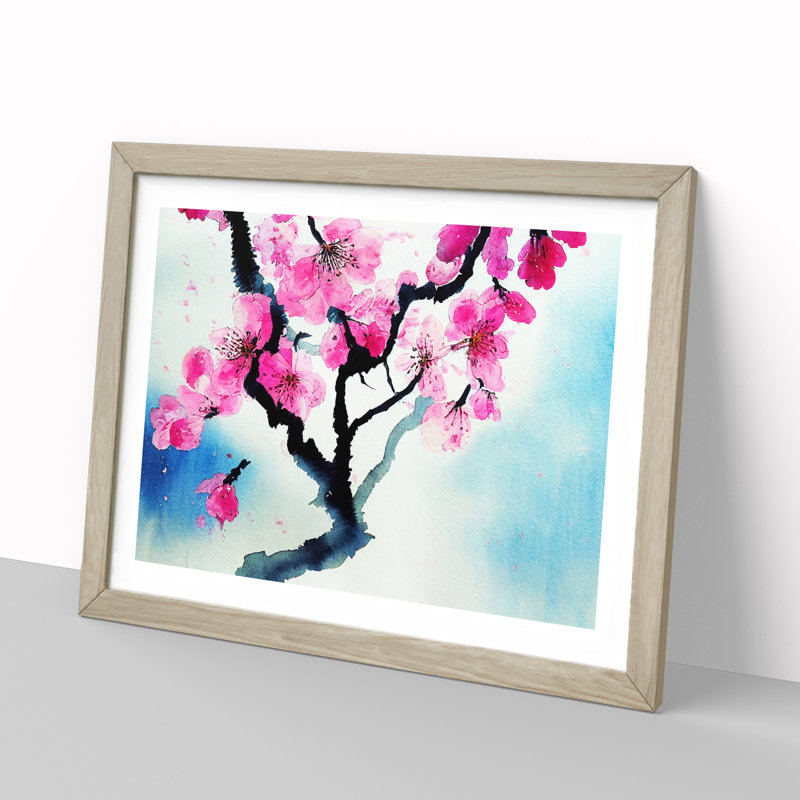 Cherry Blossom Watercolour Flowers Vol.1 - Framed Print, 34cm H x 46cm W x 2cm D, Oak Framed
