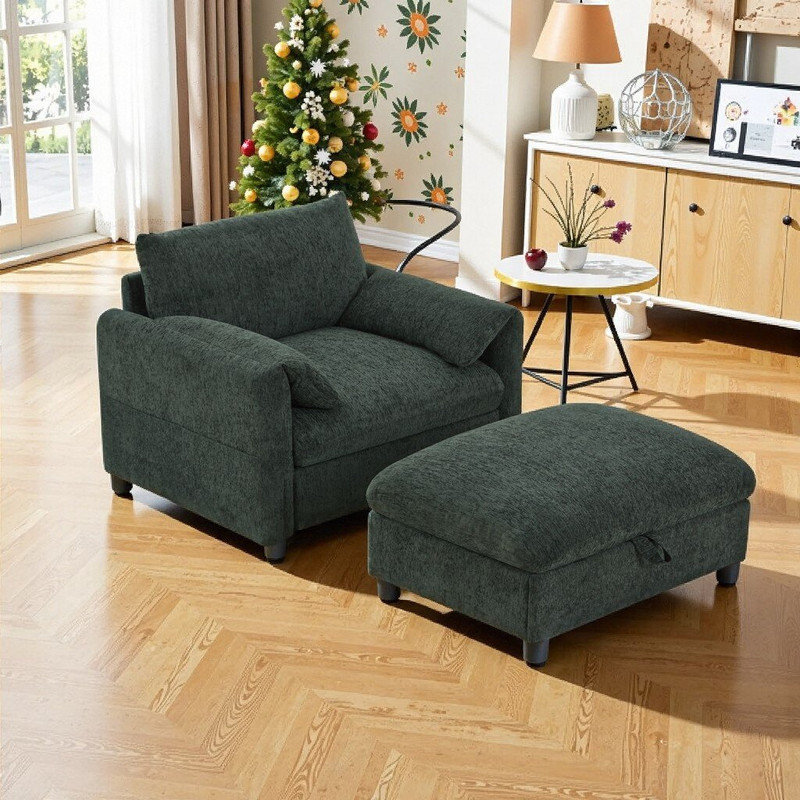 Canapé simple avec repose-pieds réglable, Vert