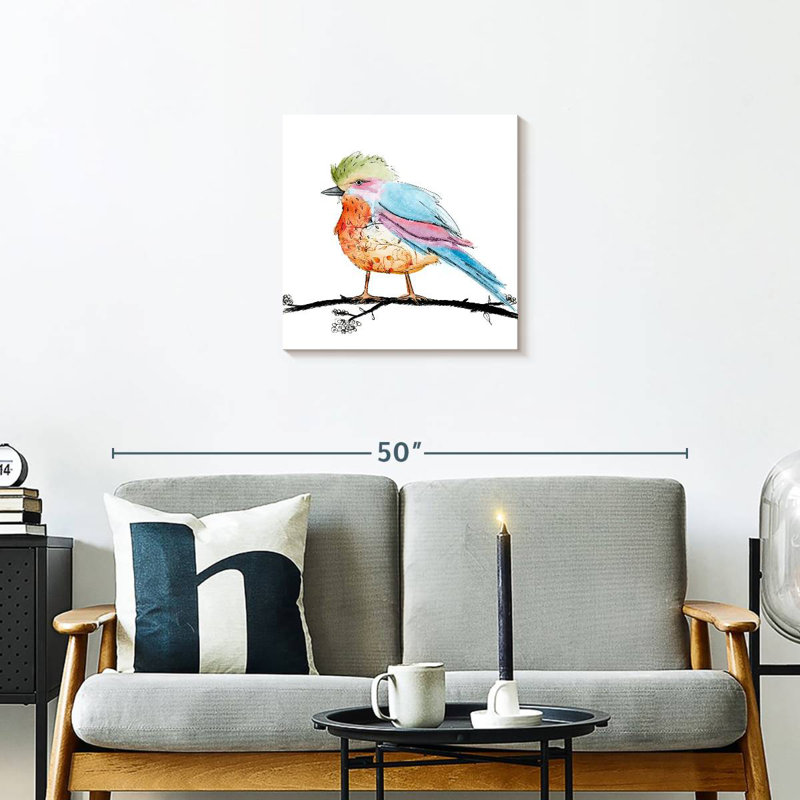 Brampt floral, oiseau brillant I, H 20 po x l 20 po