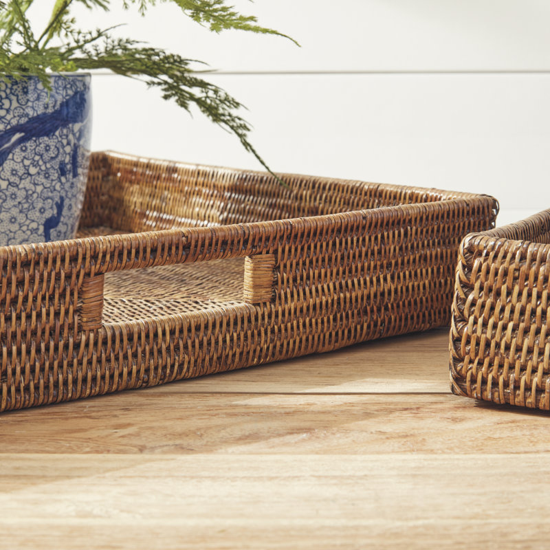Burma Rattan 3 Piece Serving Tray Set, Brown