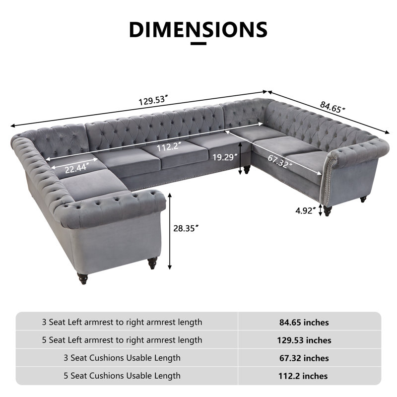 Karriann Velvet U-Shaped Sectional Symmetrical, Gray Velvet