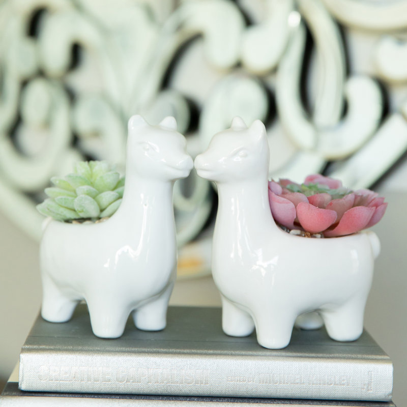 Ensemble 2 pièces de succulente oignon artificiel dans un pot, Blanc
