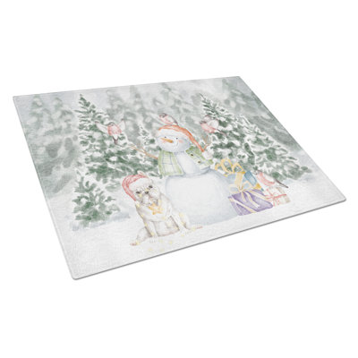 French Bulldog White With Christmas Presents Glass Cutting Board Largecutting Board