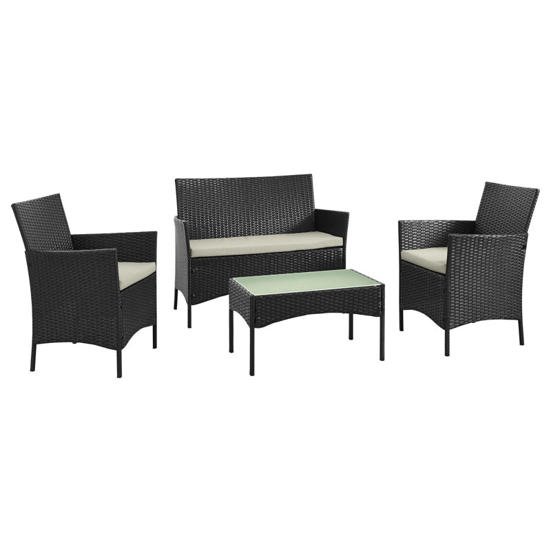 Imperia Modern 4-Person Patio Conversation Set with Polyester Cushions in Black and Cream, Cream