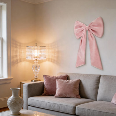 Pink Velvet Bow Decor 40 x 24 Inches - Oversized Double-Layer Bow with Shaping Lining, No Assembly