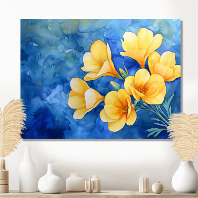 Glowing Symphony Of Yellow Freesia Flowers I - Irises Wall Art Living Room