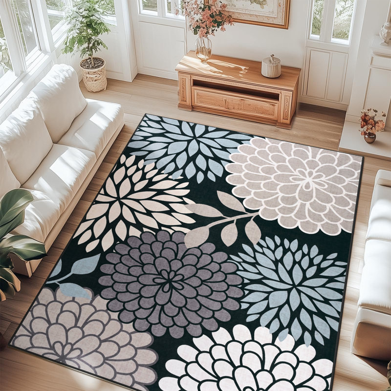 Wymond  Large Oriental Floral Living Room Rug Washable Bedroom Rug Non-Slip Colorful Vintage Accent Floor Carpet For Home Decor