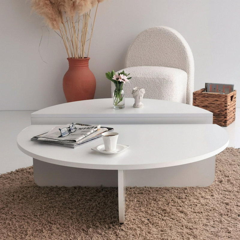 Madiera Round 2 Pieces Nesting Table Set, White