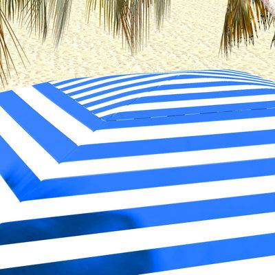 Parasol de plage à volants pour l'extérieur - Rayures bleues et blanches, 5,9 pi x 5,9 pi, portable, évents, sacs de sable, bagage de transport avec blocage des murs, étui