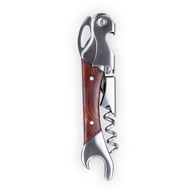 Oversized Stainless Steel Corkscrew with Polished Wood Handle