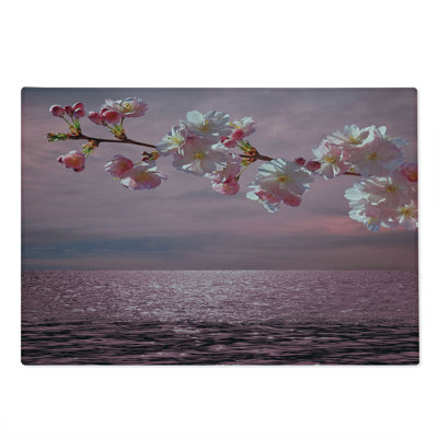 Ambesonne Japanese Cutting Board Large Size Cherry Tree Branch Pink and Pale Pink