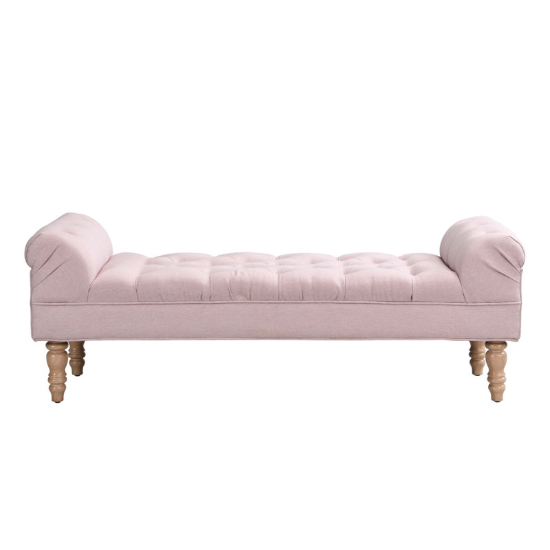 Button-Tufted End Of Bed Bench, Rose, Bois