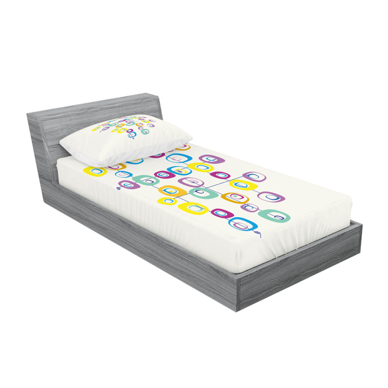 Ambesonne Mid Century Fitted Sheet & Pillow Sham ,Multicolor, Twin Fitted Sheet Set + 2 Pillow Cases