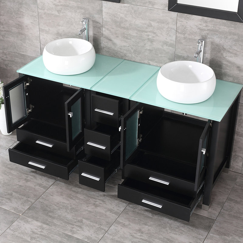 Ensemble de meuble-lavabo double 61,5 po avec miroir Elchanan, Noir