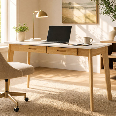 Caidence 2-Drawer Writing Desk with Solid Wood Legs