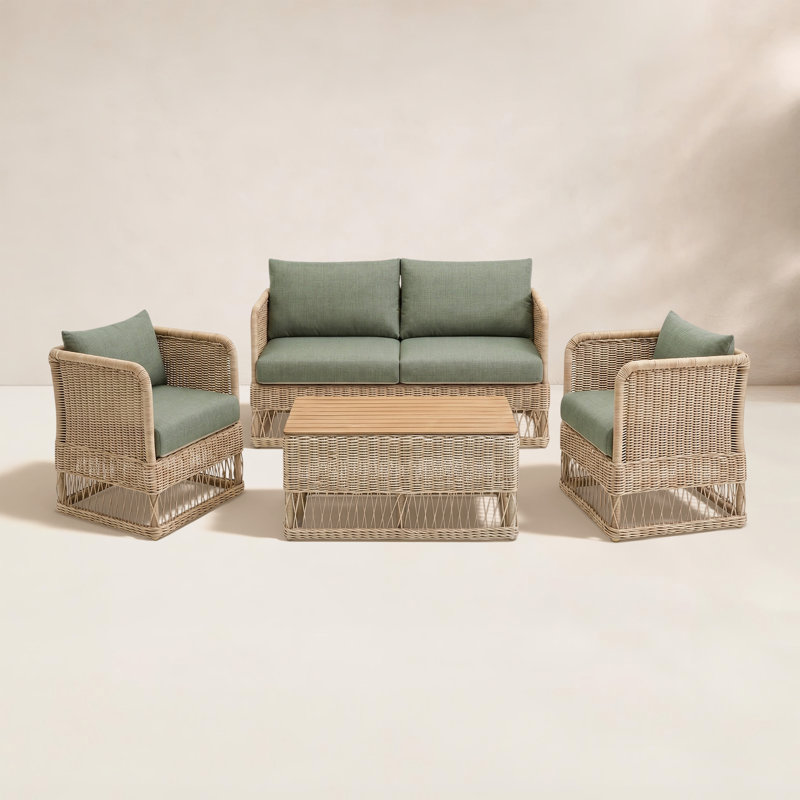 Destin Natural 4-Piece Sunbrella® Outdoor Patio Seating Set - Canvas Oasis, Brown, Canvas Oasis