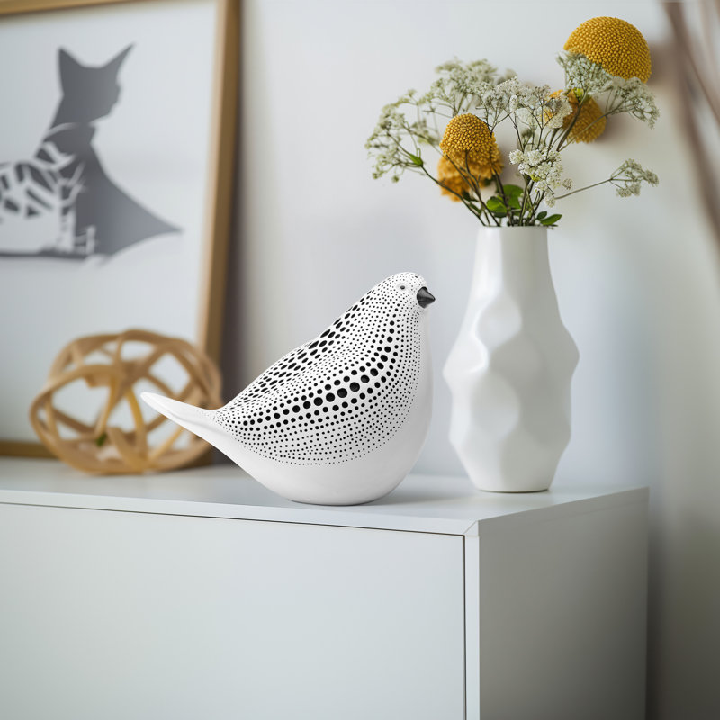  Morghan Dotted Tabletop Resting Bird Figurine, White