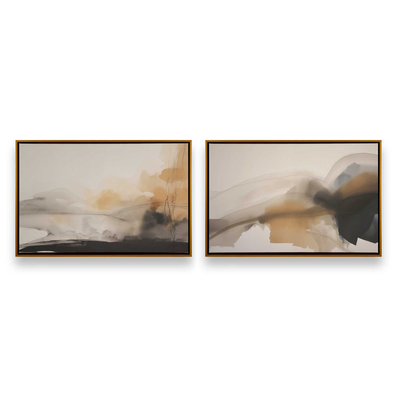«Copper Rustic Elegance», ensemble de 2 impressions sur toile dans un cadre, Cadre flottant or poli