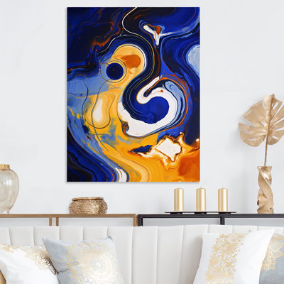 Yellow And Blue Liquid Ink River I - Liquid Ink Abstract Metal Wall Art