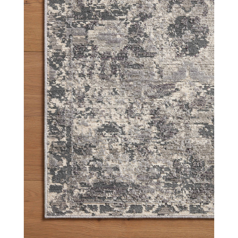 Gausman Floral Machine Woven Polypropylene/Polyester Area Rug in Gray, Square 1'6"