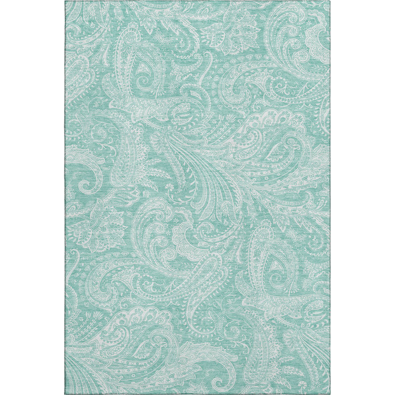 Premium Machine Washable Apodaca Teal Rug, Rectangle 10' x 14'