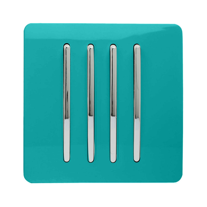 Trendi Switch 4 Gang 1 or 2 way Rocket Light Switch, Bright Teal