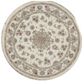 Hand-Knotted High-Quality Ivory and Red Round Area Rug