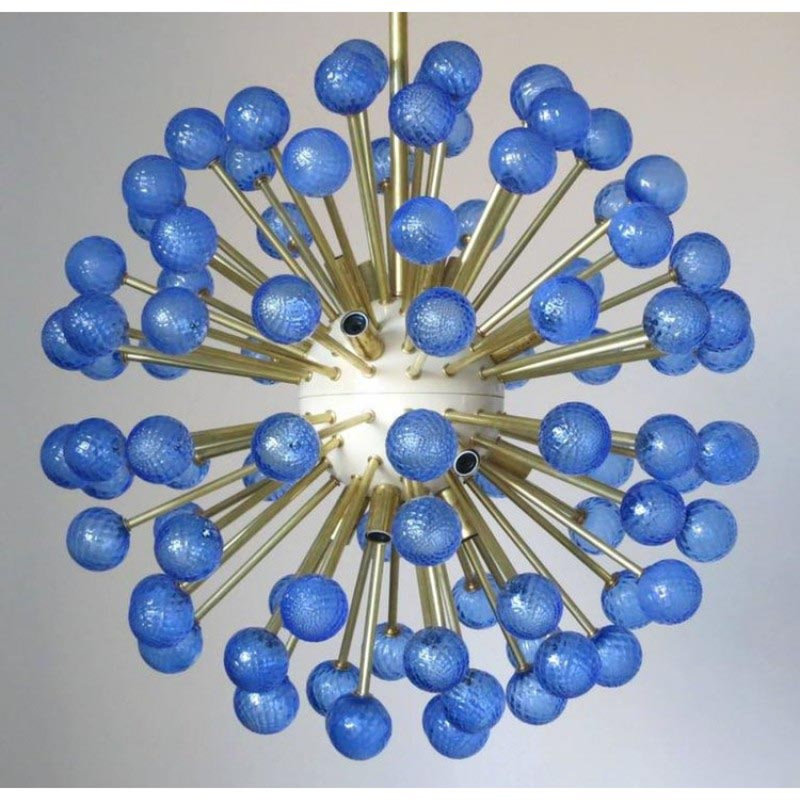 Murano 21 - Light Geometric Chandelier, Burnished Brass, Blue Indigo, 18" H x 28" W x 28" D