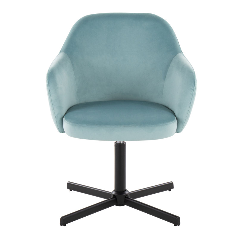 Fauteuil d'appoint pivotant Braylee, Velours bleu clair, Noir
