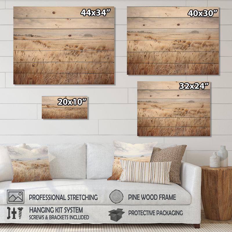 Prairie Peacefulness Meadows - prairies, art sur bois de pin naturel, H 10 po x l 20 po