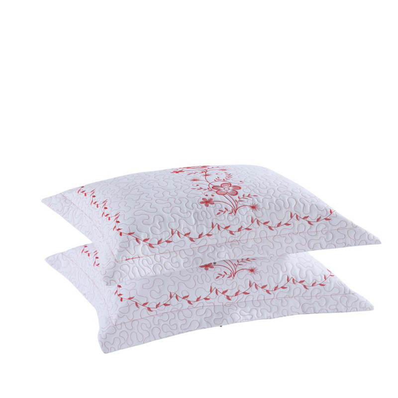 White and Red Embroidered Polyester Standard Pillow Shams