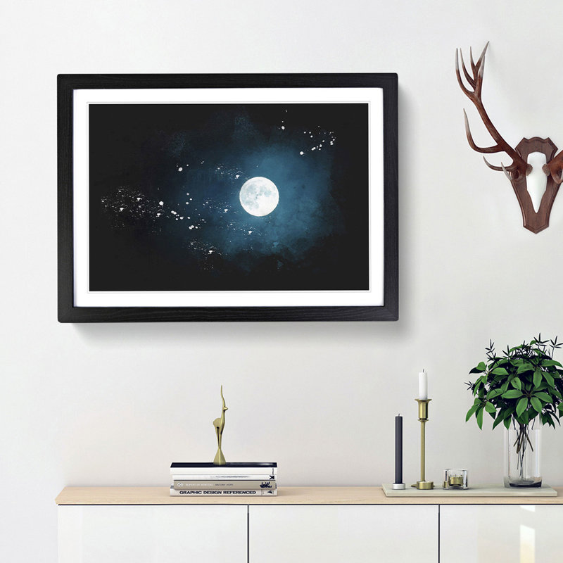 The Full Moon at Midnight - Picture Frame Graphic Art Print, 45cm H x 63cm W x 2cm D, Black Framed