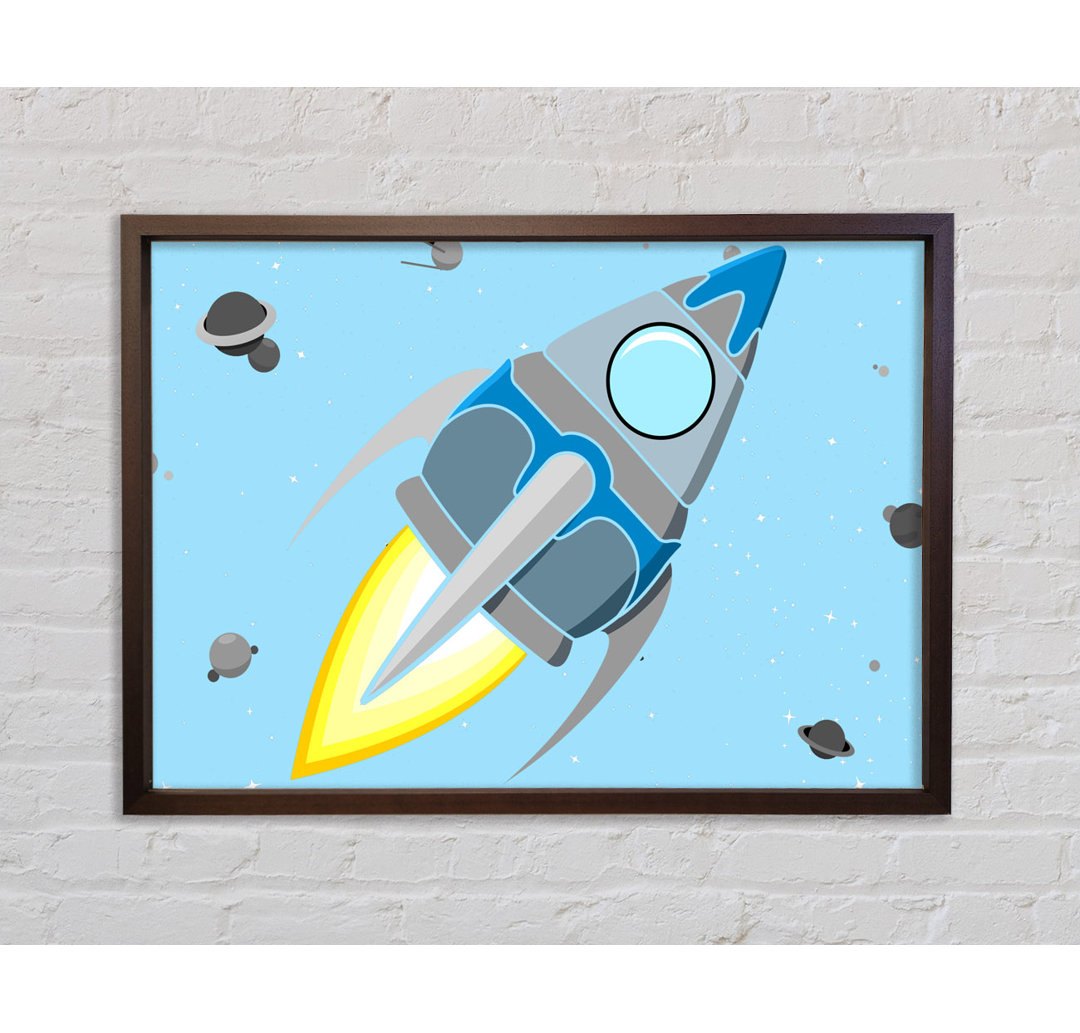 Rocket Ship Baby Blue - Einzelner Bilderrahmen Kunstdrucke auf Leinwand