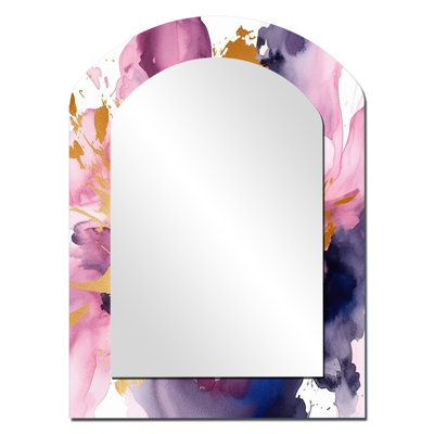 Lemelle Purple and Pink Strokes I - Fractals Asymmetrical Large Mirror, Modern Arch Decorative Wall Mirror, Printed Metal Art