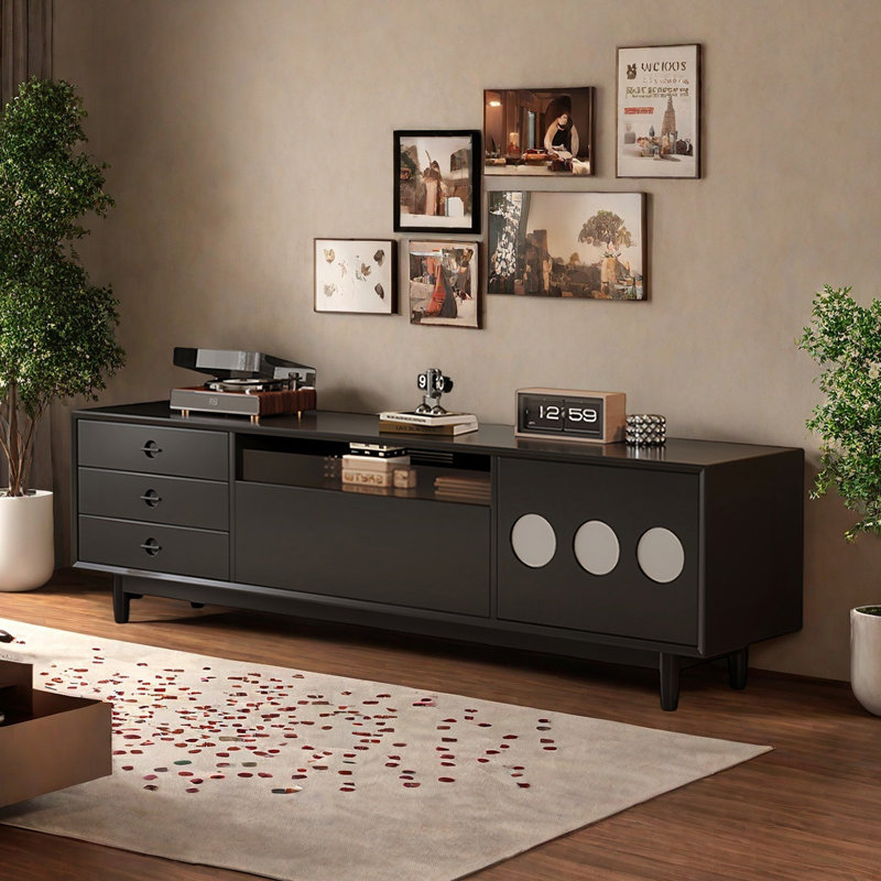 Meuble télé en bois massif pour le salon, H 22 po x L 59,1 po x l 15,7 po, Noir
