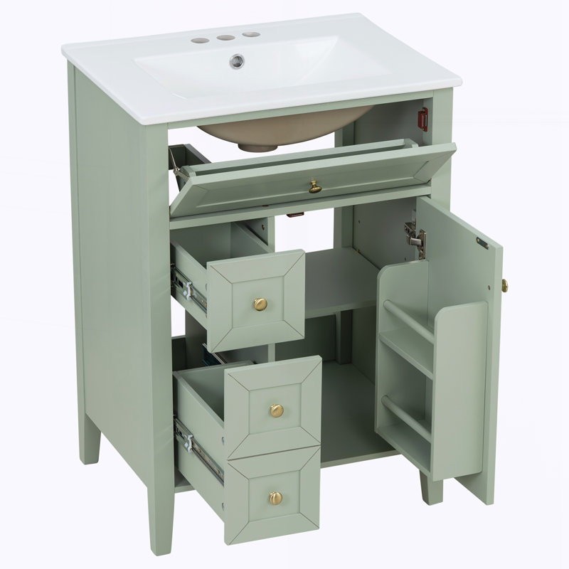 Meuble-lavabo 24 po avec lavabo en céramique, Vert clair