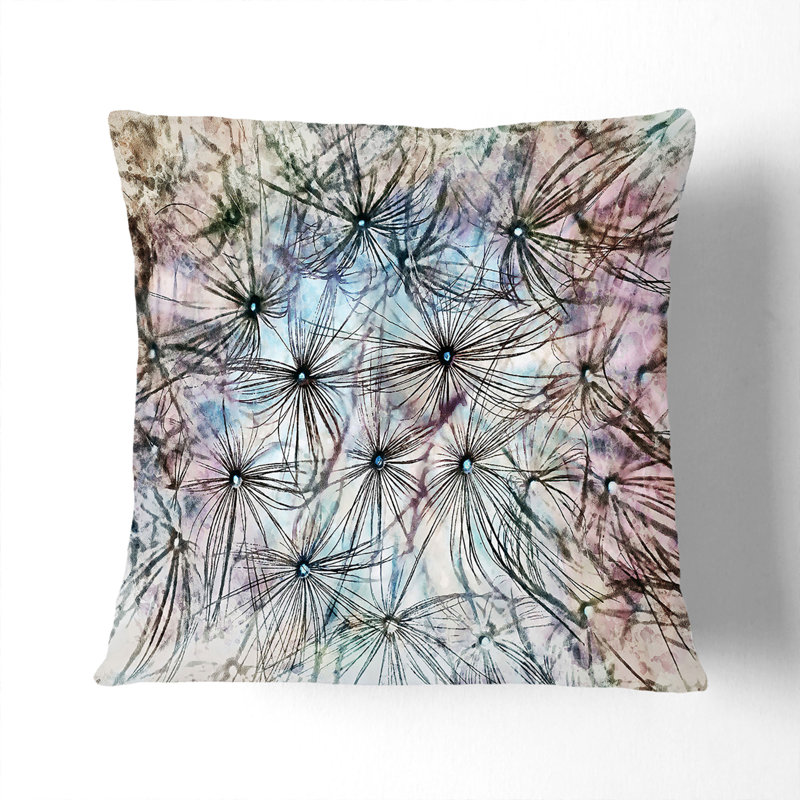 Dandelion Seeds In Blue And Pink In Abstract Floral Square Throw Cushion, 40cm H x 40cm W x 15cm D