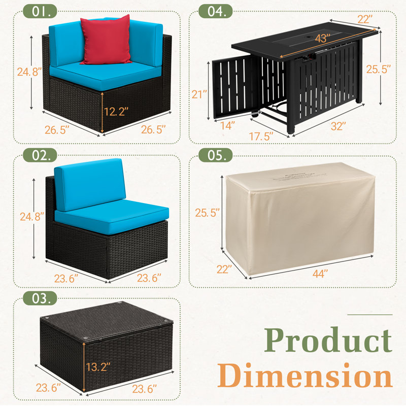 Brai Wicker 10 - Person Patio Conversation Set with Cushions, Blue