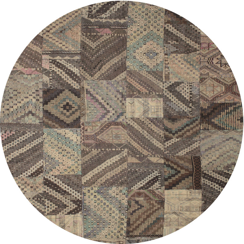 Tapis contemporain gris, Rond 8 pi