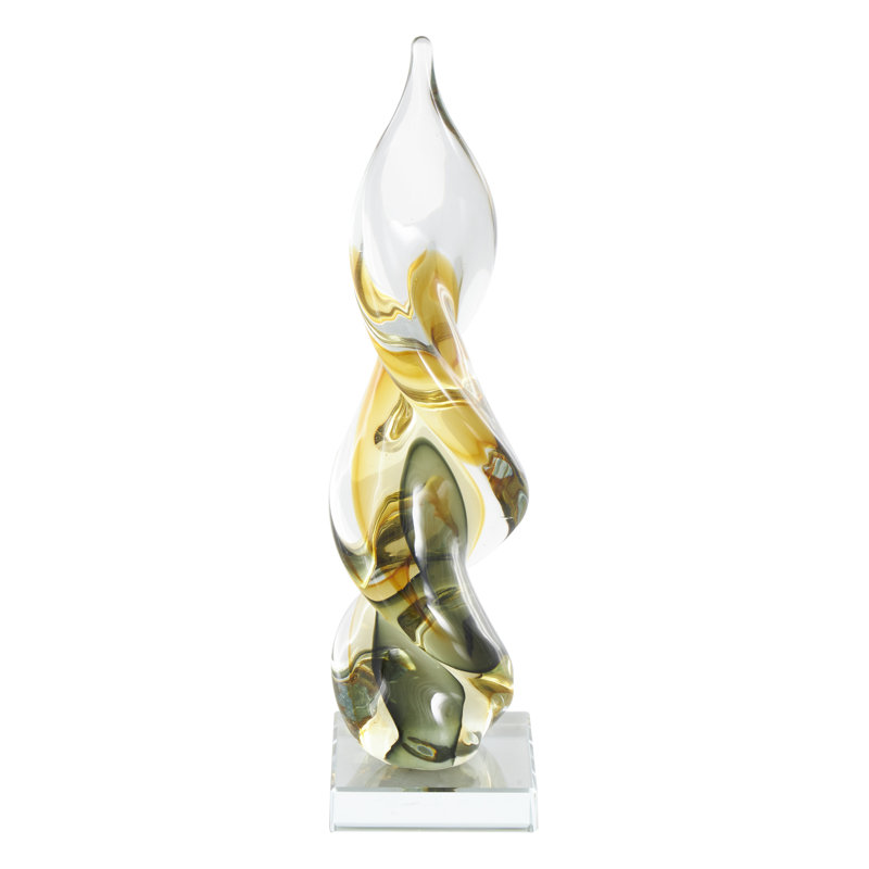 Sculpture Cole et verre abstrait torsadé gris avec accents verts