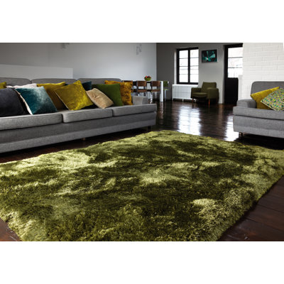Plush Deep Pile Shaggy Green Rug
